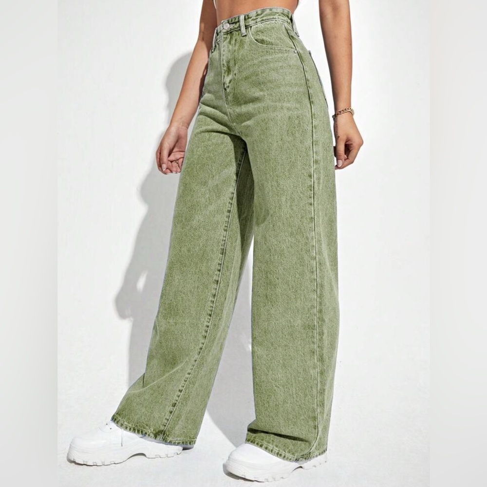 High waisted green jeans